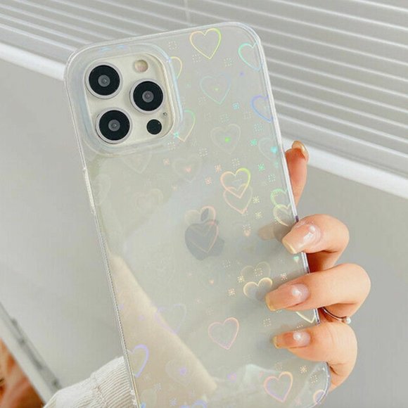 NWT Clear Iridescent HEARTS iPhone 15 Pro Max Phone Case - Picture 3 of 3